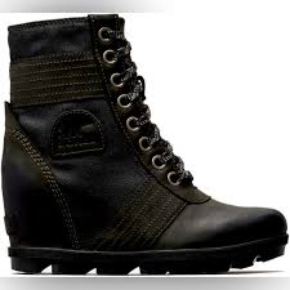 Sorel Women's Black Lexie Wedge NL3046-010 Leather Ankle Bootie Size 9.5